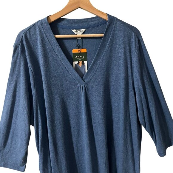 Orvis Top Size XXL Moonlight Blue Slub Linen V Neck Tee 3/4 Sleeve 1389464 - Picture 5 of 10